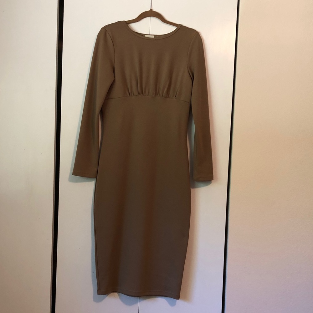 Elegant Long Sleeve Tan Dress
